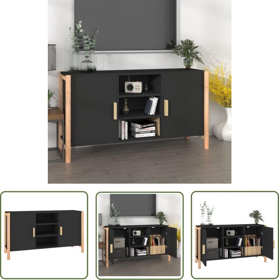 The Living Store Dressoir 107x38x60 cm bewerkt hout zwart Dressoir Meubels Woonkamer Slaapkamer Vintage