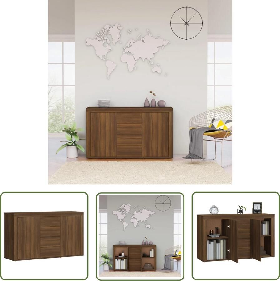 The Living Store Dressoir 120x36x69 cm bewerkt hout bruin eikenkleur Dressoir Houten Dressoir Bruine Eiken Dressoir Opbergkast Salontafel
