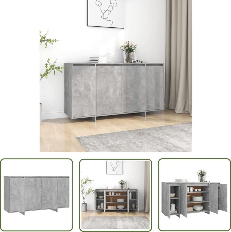 The Living Store Dressoir 135x41x75 cm bewerkt hout betongrijs Dressoir Bijzettafel Opbergkast Tv-meubel Salontafel