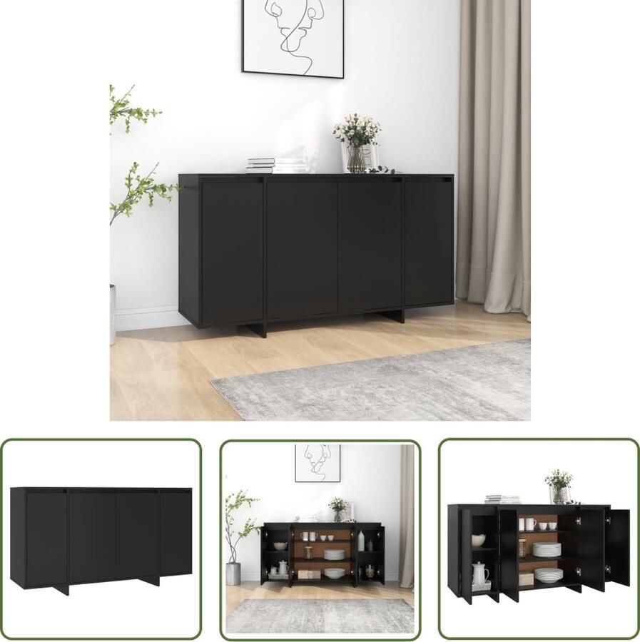 The Living Store Dressoir 135x41x75 cm bewerkt hout zwart Dressoir Commode Opbergkast Salontafel Tv-meubel