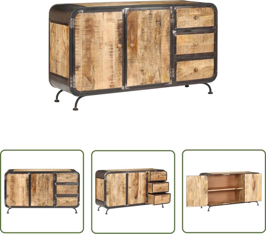 The Living Store Dressoir 140x40x80 cm massief mangohout Dressoir Mangohout Antique Style Industrieel Design Opbergruimte