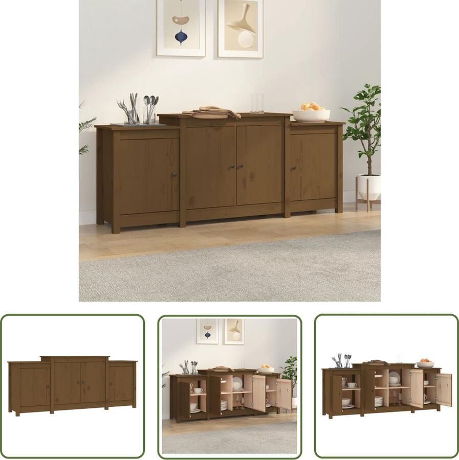 The Living Store Dressoir 164x37x68 cm massief grenenhout honingbruin Dressoir Houten Dressoir Grenoble Hout Vintage Dressoir Landelijke Stijl