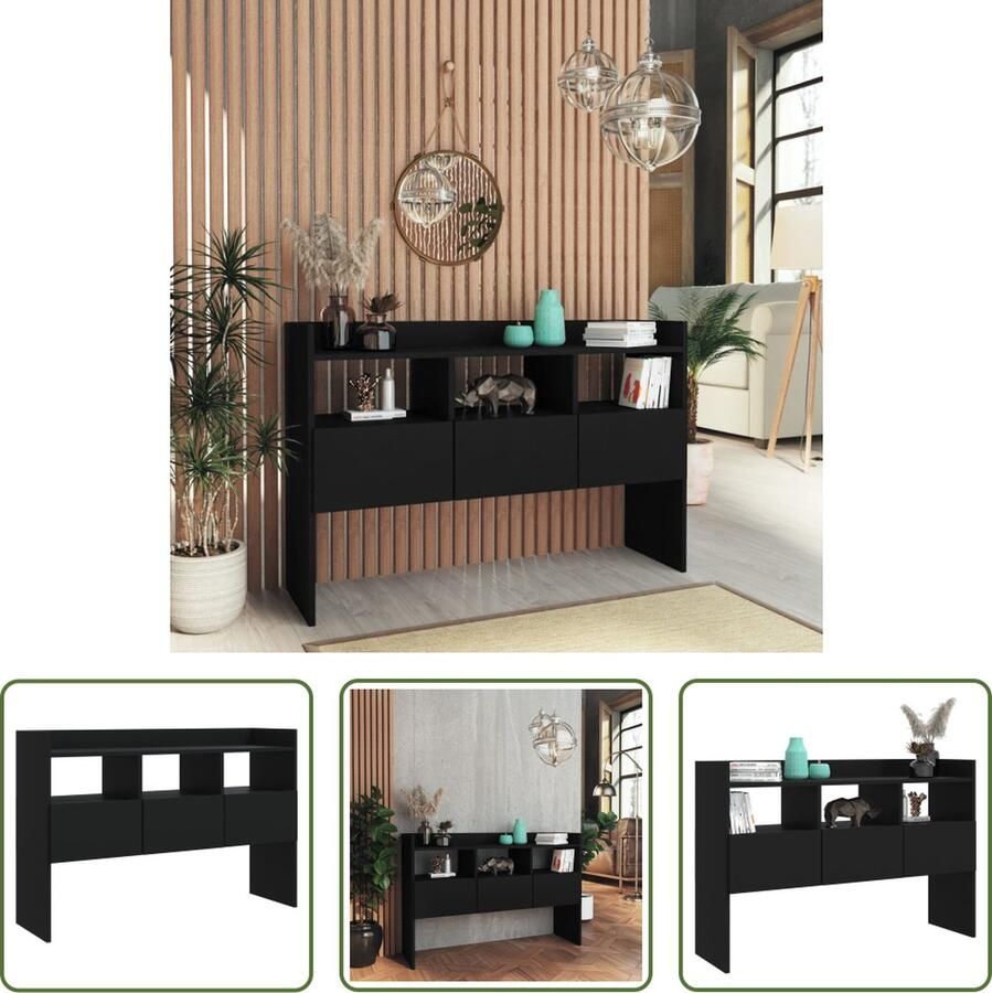The Living Store Dressoir 105x30x70 cm bewerkt hout zwart Dressoir Zwarte Dressoir Modern Dressoir Tv Stand Salontafel