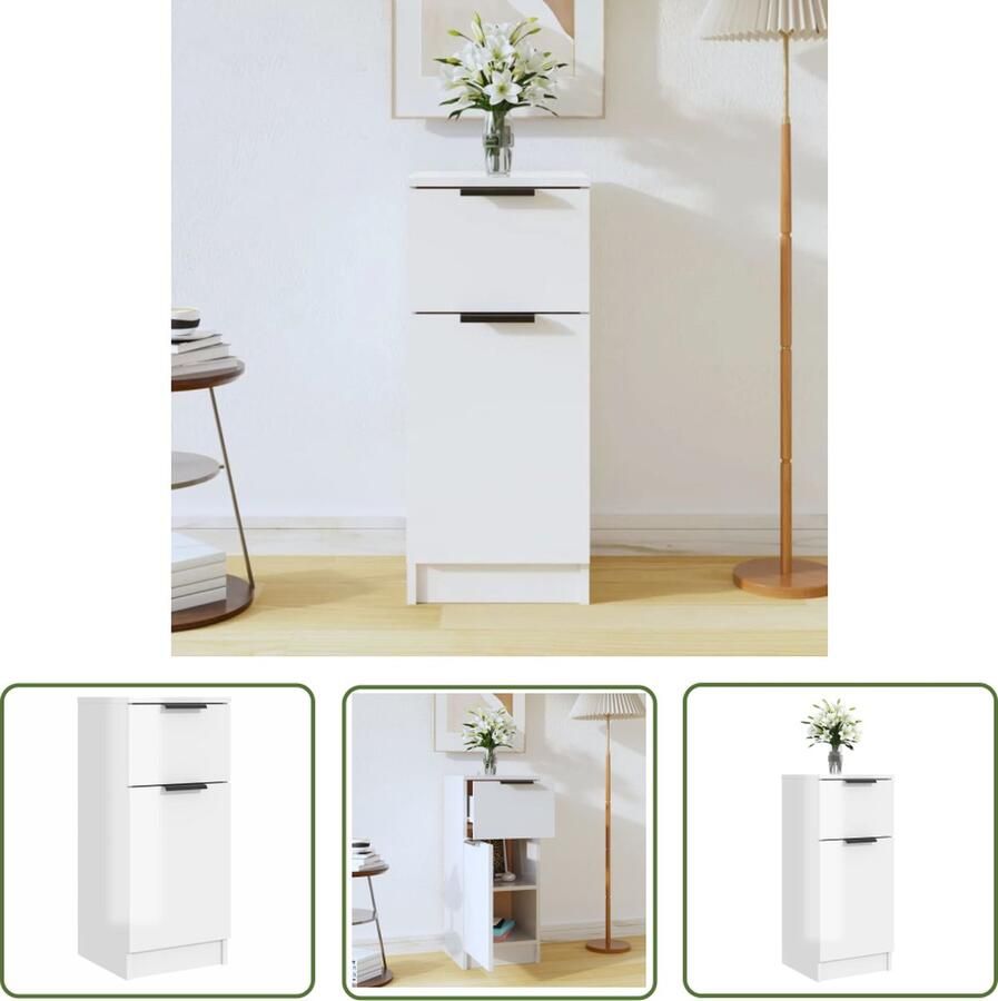The Living Store Dressoir 30x30x70 cm bewerkt hout hoogglans wit Dressoir Opbergkast Witte Dressoirs Houten Dressoir Modern Dressoir