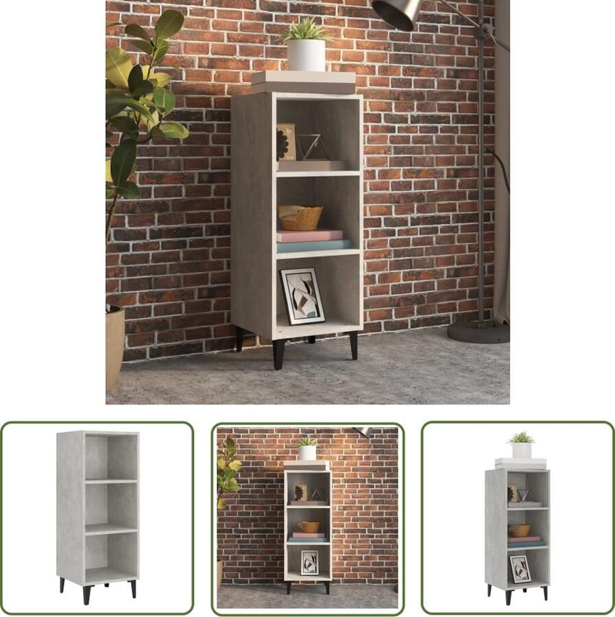 The Living Store Dressoir 34 5x32 5x90 cm bewerkt hout betongrijs Dressoir Industrieel Dressoir Houten Dressoir Grijze Dressoir Opbergmeubilair
