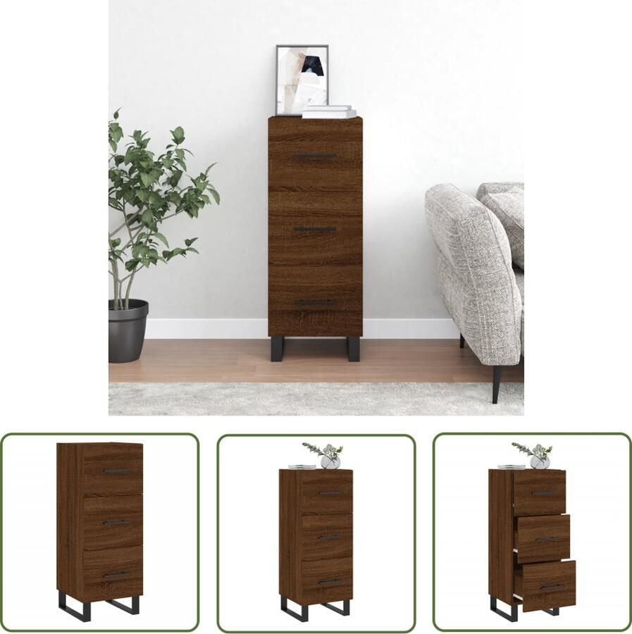 The Living Store Dressoir 34 5x34x90 cm bewerkt hout bruin eikenkleur Dressoir Bijzettafel Houten Dressoir Modern Dressoir Bruineiken Dressoir