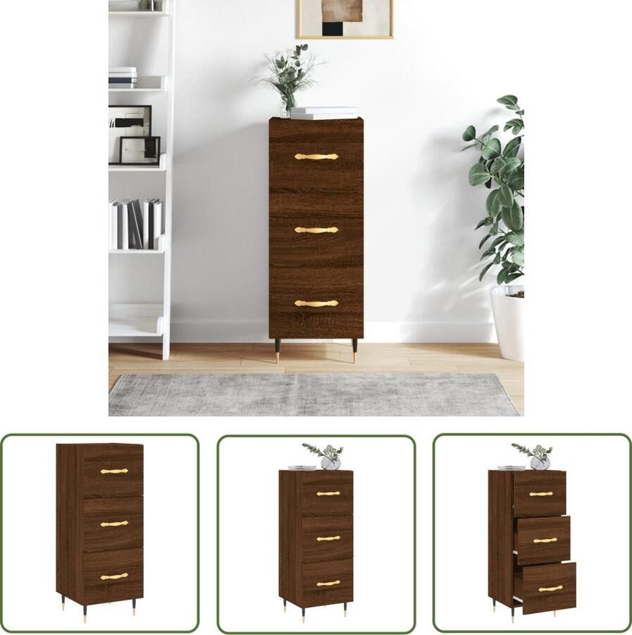 The Living Store Dressoir 34 5x34x90 cm bewerkt hout bruin eikenkleur Dressoir Modern Dressoir Bijzettafel Houten Dressoir Bruine Eiken Dressoir - Foto 5