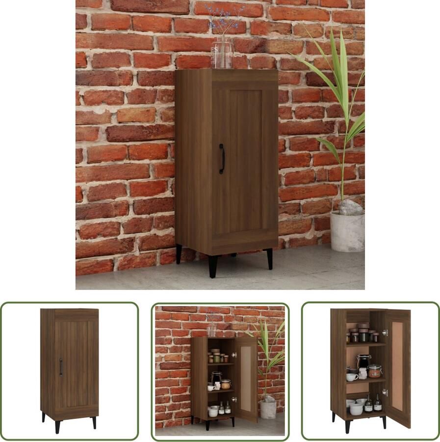 The Living Store Dressoir 34 5x34x90 cm bewerkt hout bruin eikenkleur Dressoir Bruineiken Houten Dressoir Opbergmeubel Salontafel