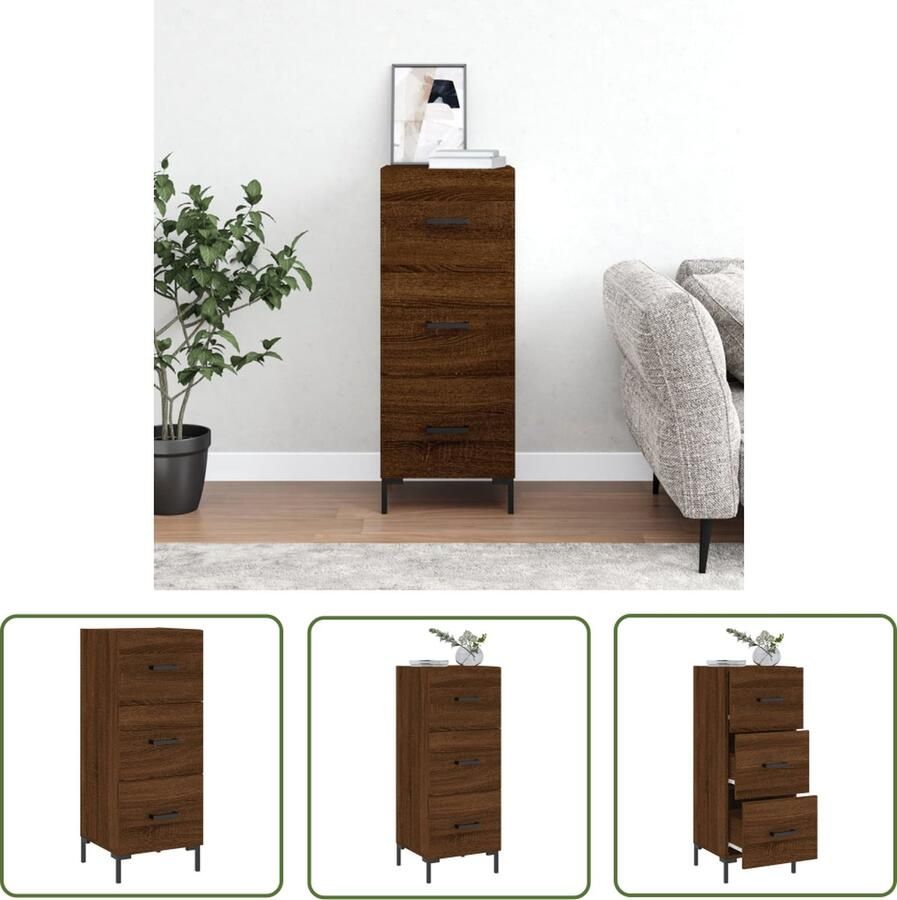 The Living Store Dressoir 34 5x34x90 cm bewerkt hout bruin eikenkleur Dressoir Modern Dressoir Bijzettafel Houten Dressoir Bruine Eiken Dressoir - Foto 3