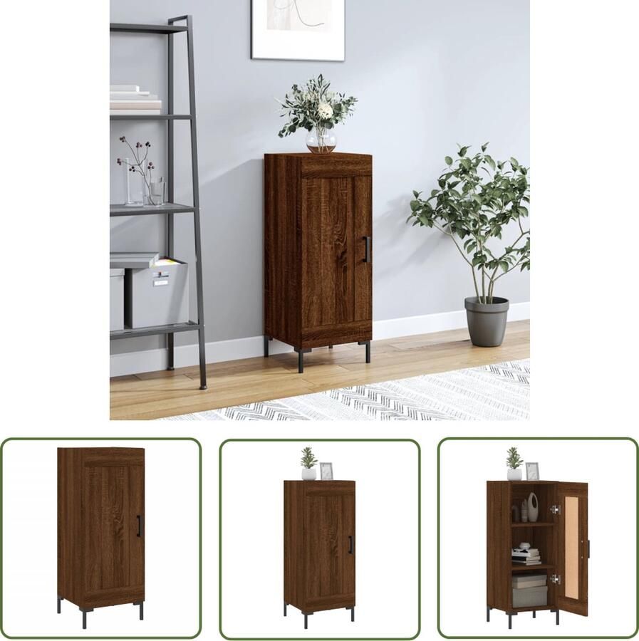 The Living Store Dressoir 34 5x34x90 cm bewerkt hout bruin eikenkleur Dressoir Vintage Dressoir Houten Dressoir Metalen Dressoir Opbergkast
