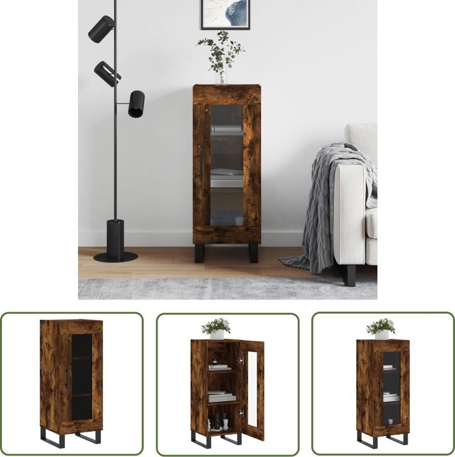 The Living Store Dressoir 34 5x34x90 cm bewerkt hout gerookt eiken Dressoir Houten Dressoir Vintage Dressoir Landelijk Dressoir Bruine Dressoir
