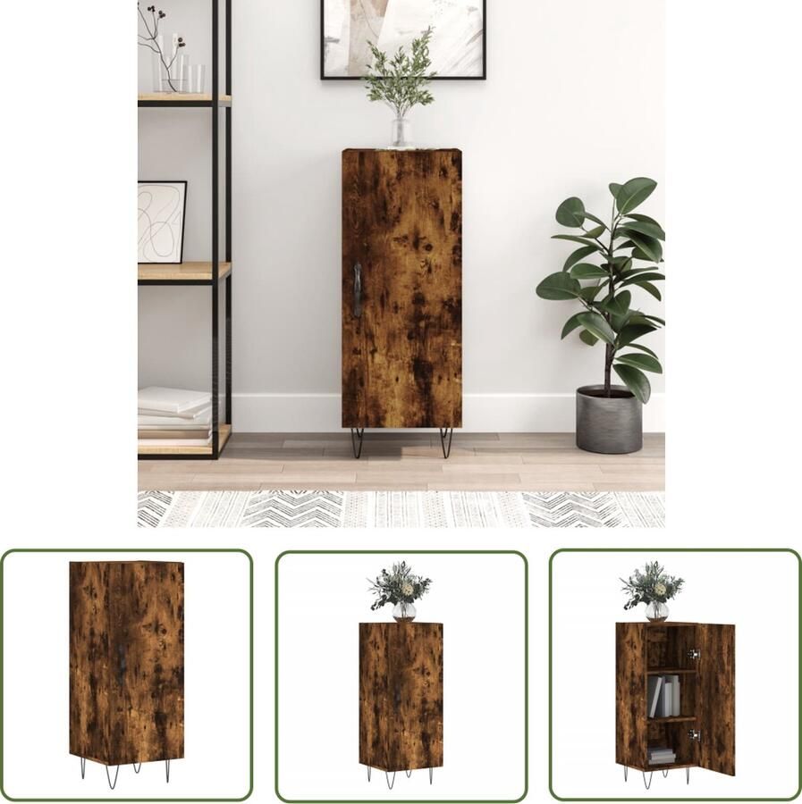 The Living Store Dressoir 34 5x34x90 cm bewerkt hout gerookt eiken Dressoir Houten Dressoir Vintage Dressoir Landelijk Dressoir Modern Dressoir