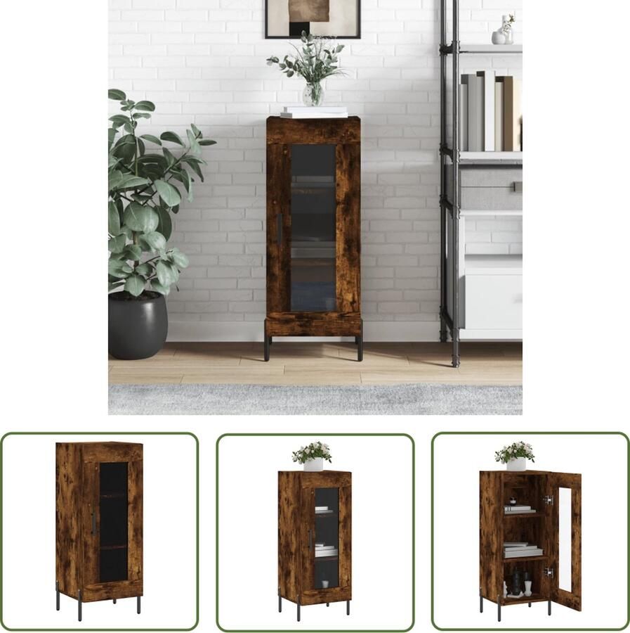 The Living Store Dressoir 34 5x34x90 cm bewerkt hout gerookt eiken Dressoir Vintage Dresser Houten Kast Bergruimte Living Room Furniture