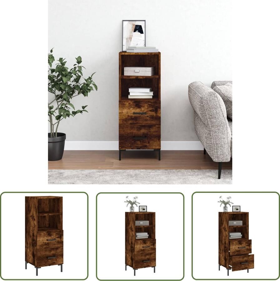 The Living Store Dressoir 34 5x34x90 cm bewerkt hout gerookt eiken Dressoir Meubels Houten Dressoir Vintage Dressoir Modern Dressoir