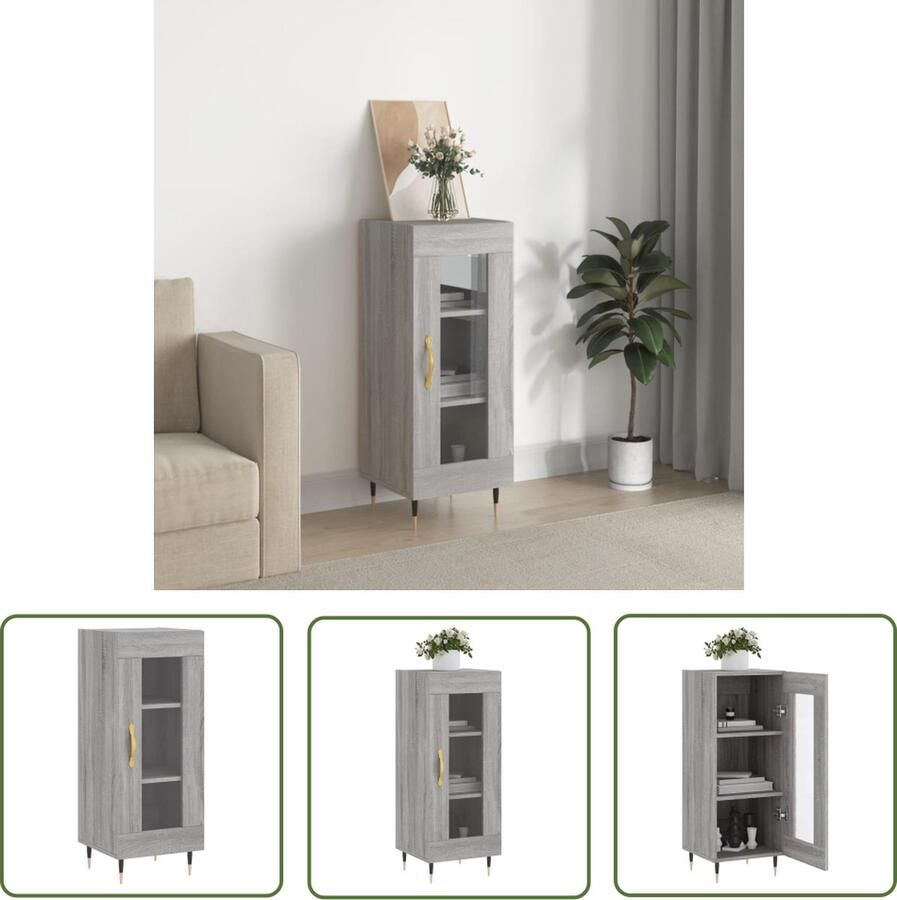 The Living Store Dressoir 34 5x34x90 cm bewerkt hout grijs sonoma eikenkleurig Dressoir Bijzettafel Grijze Salontafel Houten Dressoir Vintage Dressoir - Foto 9