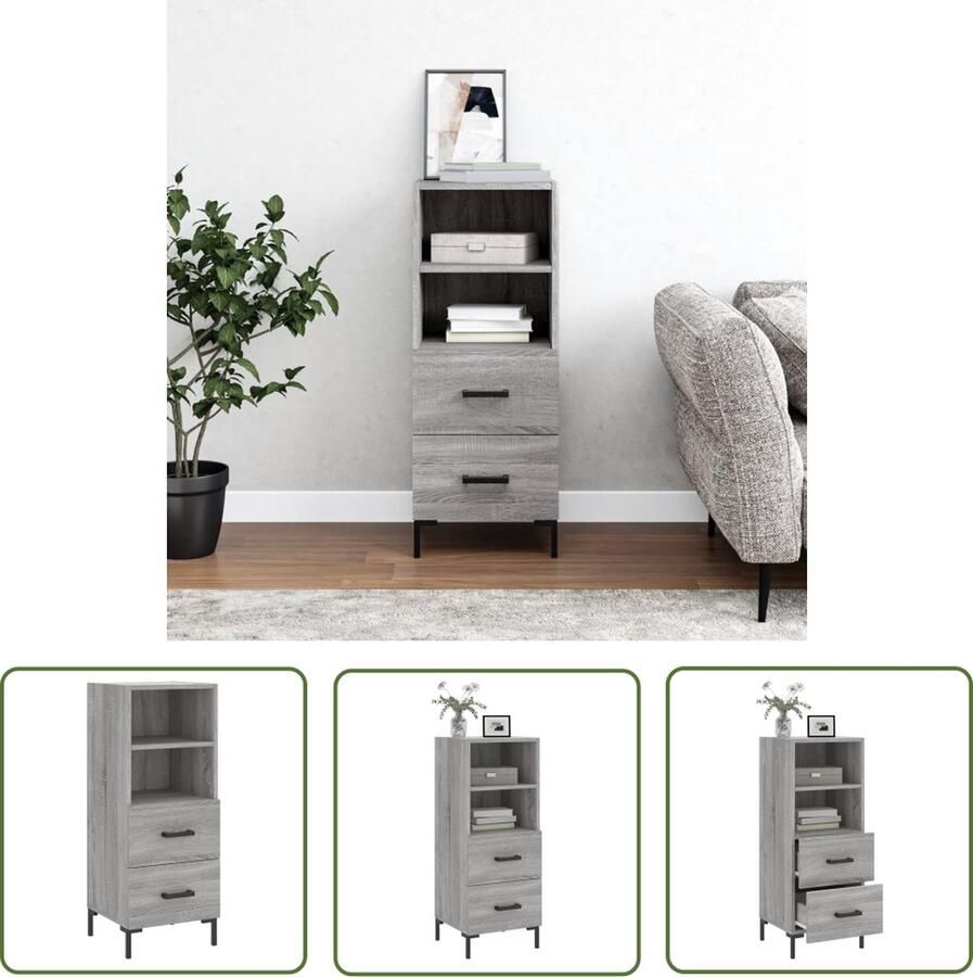 The Living Store Dressoir 34 5x34x90 cm bewerkt hout grijs sonoma eikenkleurig Dressoir Bijzettafel Grijze Salontafel Houten Dressoir Vintage Dressoir - Foto 10