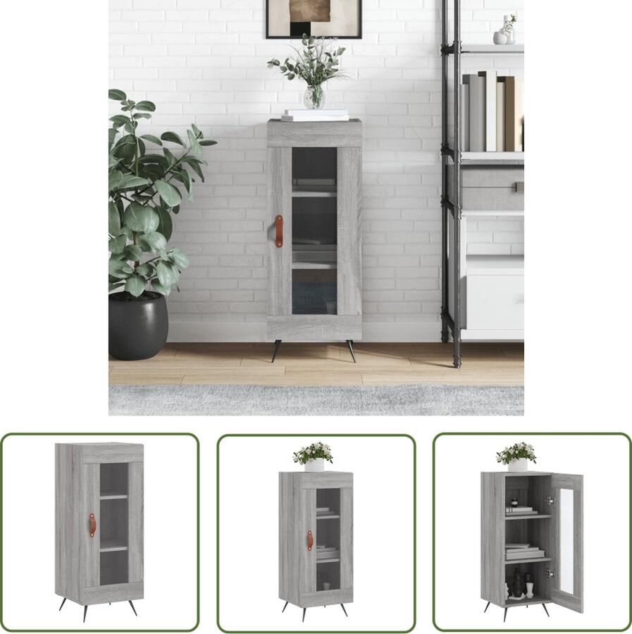 The Living Store Dressoir 34 5x34x90 cm bewerkt hout grijs sonoma eikenkleurig Dressoir Houten Dressoir Grijze Dressoir Vintage Dressoir Salontafel