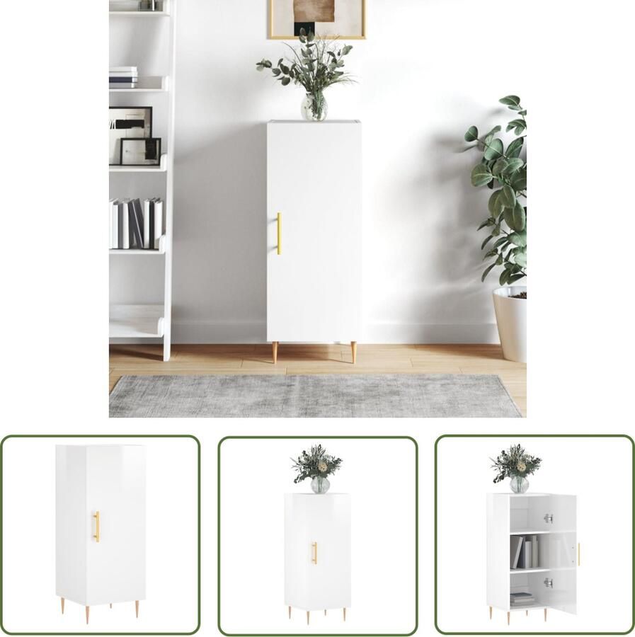 The Living Store Dressoir 34 5x34x90 cm bewerkt hout hoogglans wit Dressoir Witte Dressoirs Modern Dressoir Opbergkast Tv Meubel