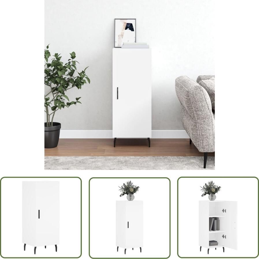 The Living Store Dressoir 34 5x34x90 cm bewerkt hout wit Dressoir Klassiek Dressoir Houten Dressoir Wit Dressoir Opbergmeubel - Foto 4