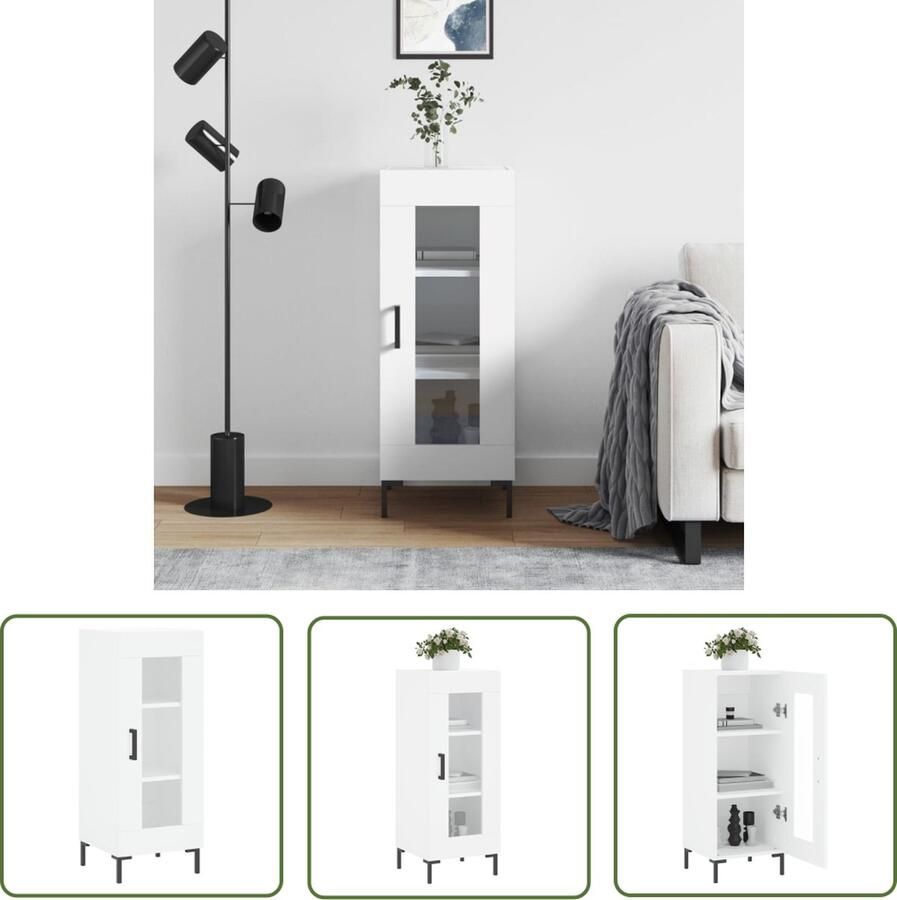 The Living Store Dressoir 34 5x34x90 cm bewerkt hout wit Dressoir Houten Dressoir Wit Dressoir Vintage Dressoir Landelijk Dressoir - Foto 9