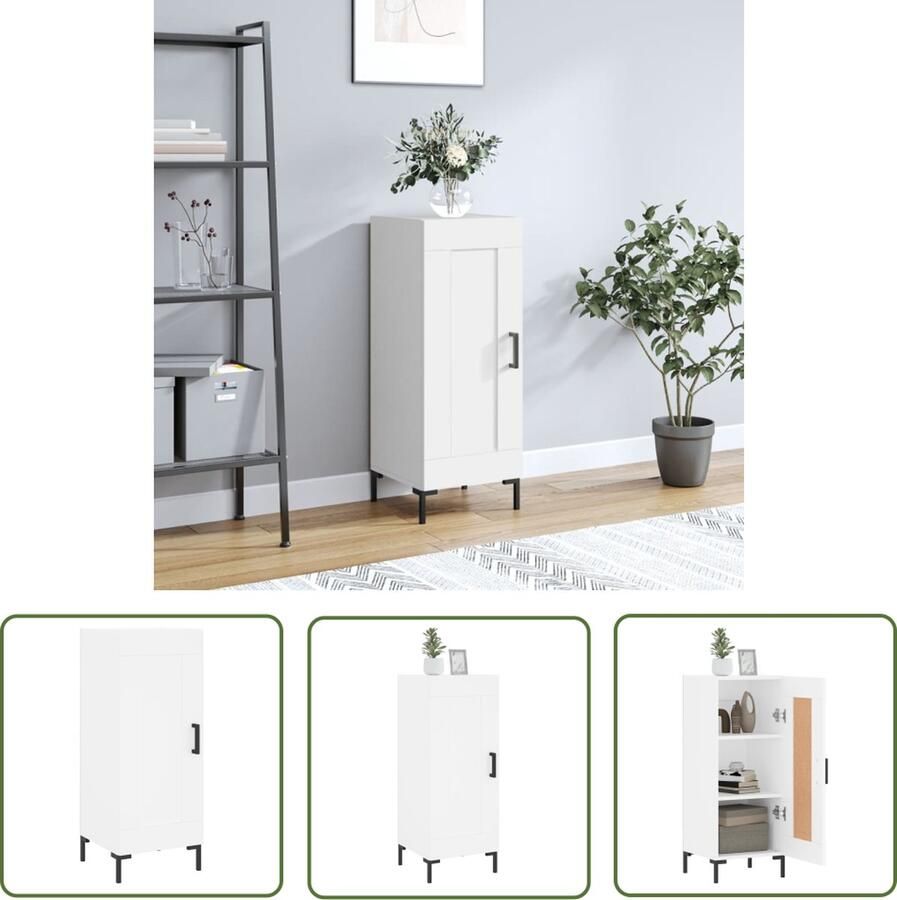 The Living Store Dressoir 34 5x34x90 cm bewerkt hout wit Dressoir Commode Opbergkast Salontafel Houten Dressoir - Foto 3