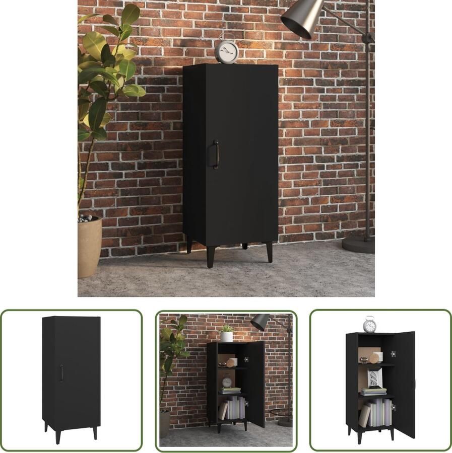 The Living Store Dressoir 34 5x34x90 cm bewerkt hout zwart Dressoir Meubels Houten Dressoir Zwarte Dressoir Opbergmeubilair