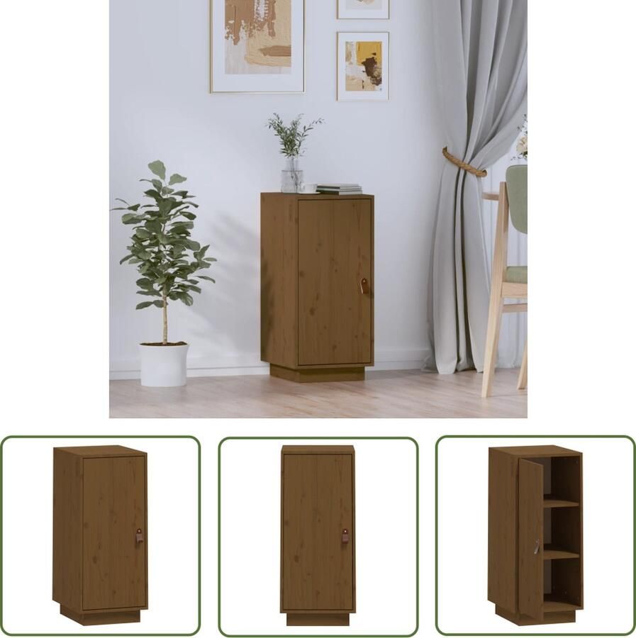 The Living Store Houten Dressoir Massief grenenhout Opbergruimte Stevig blad Praktisch ontwerp Waarschuwing- wandmontage Montagehandleiding Kleur- honingbruin Afmetingen- 34 x 40 x 75 cm - Foto 2