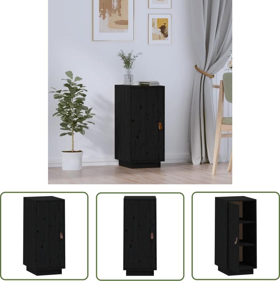 The Living Store Dressoir 34x40x75 cm massief grenenhout zwart Dressoir Massief Hout Grenenhout Zwarte Dressoirs Tv Meubel