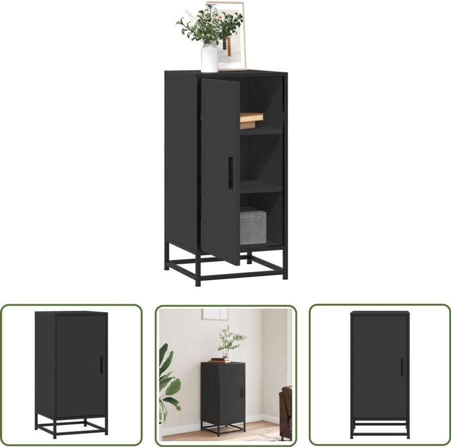 The Living Store Dressoir 35 5x35x76 cm bewerkt hout en metaal zwart Dressoir Zwarte Dressoir Industrieel Dressoir Houten Dressoir Opbergkast