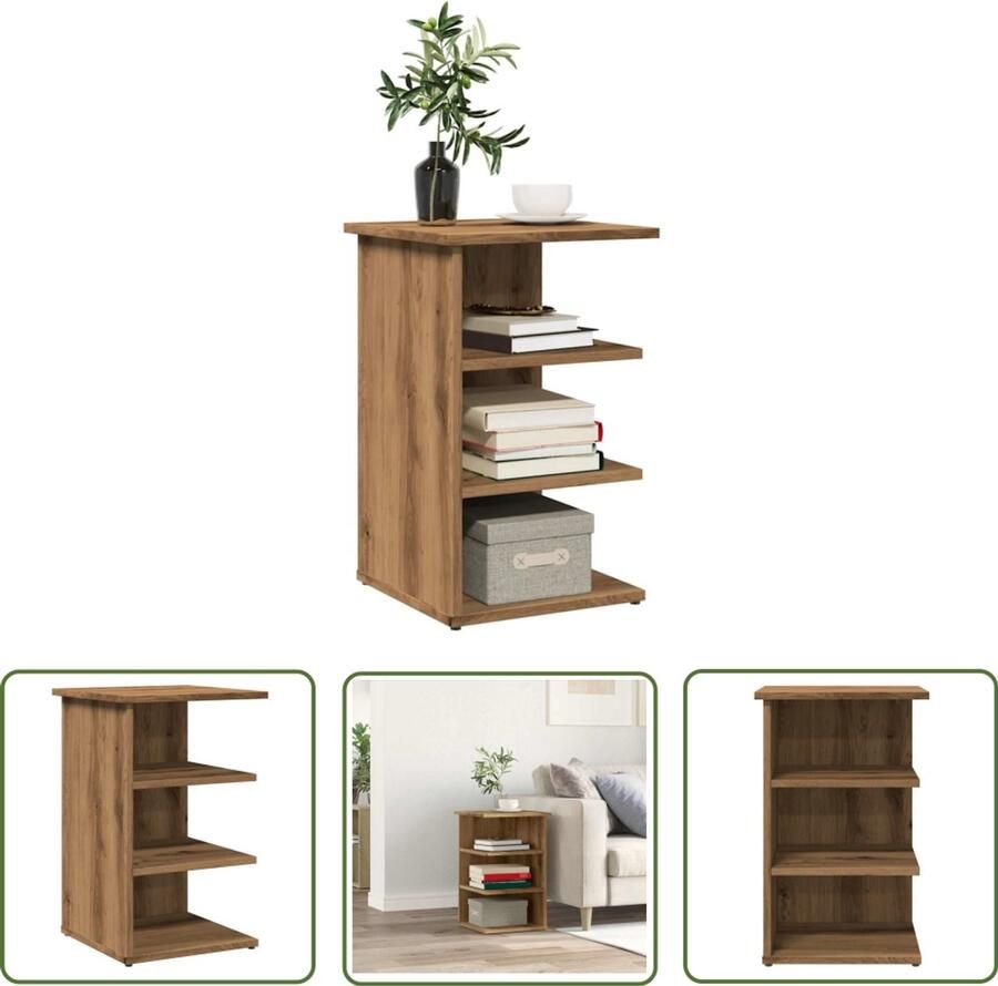 The Living Store Dressoir 35x35x55 cm bewerkt hout artisanaal eikenkleur Dressoir Opbergkast Salontafel Houten Meubilair Vintage Stijl - Foto 2