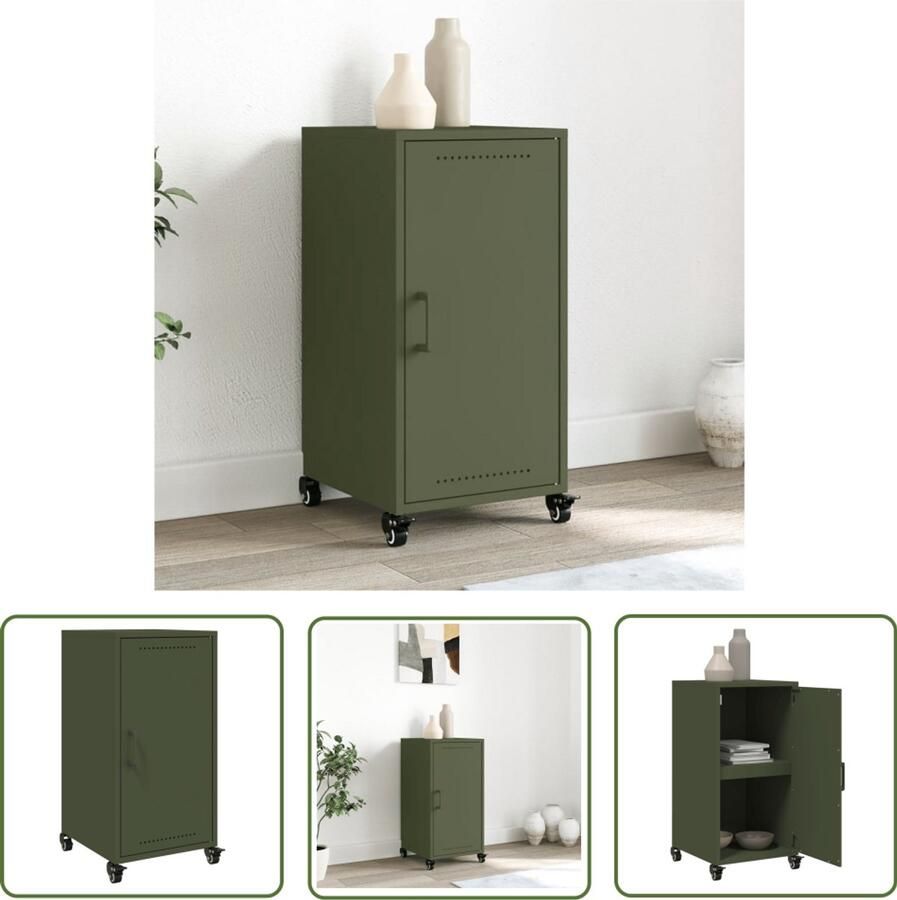 VidaXL The Living Store Dressoir 36x39x72 cm staal olijfgroen Dressoir Olijfgroene Meubels Metalen Dressoirs Vintage Dressoir Industriële Stijl