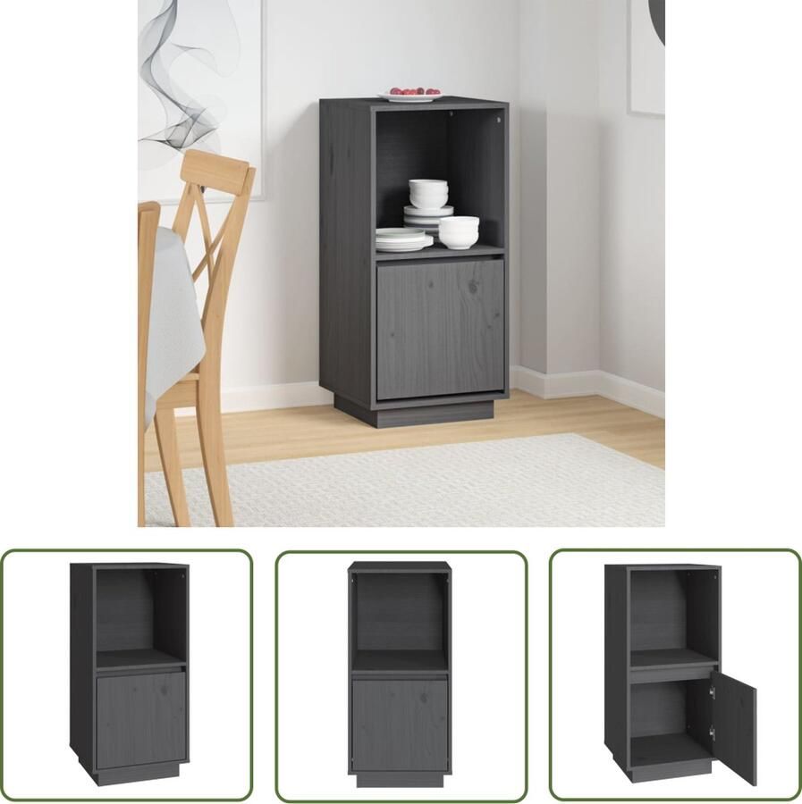 The Living Store Dressoir 38x35x80 cm massief grenenhout grijs Dressoir Modern Dressoir Grenshouten Dressoir Grijze Dressoir Opbergmeubel