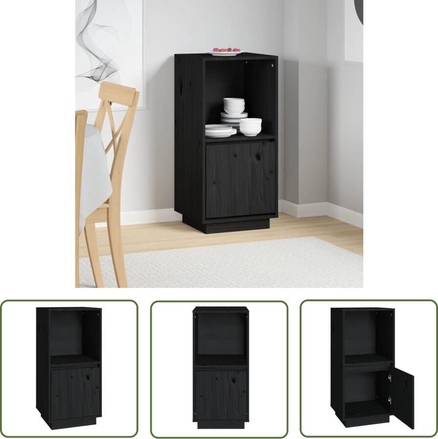 The Living Store Dressoir 38x35x80 cm massief grenenhout zwart Dressoir Grenoble Hout Modern Dressoir Opbergmeubels Tv Stand