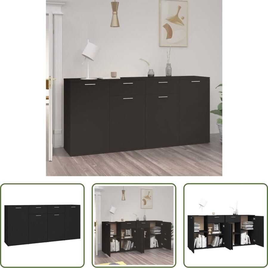 The Living Store Dressoir 160x36x75 cm bewerkt hout zwart Dressoir Commode Opslag Houten Dressoir Zwart Dressoir