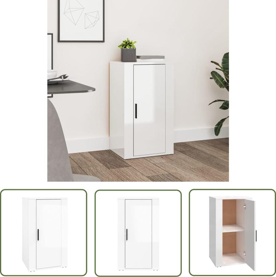 The Living Store Dressoir 40x33x70 cm bewerkt hout hoogglans wit Dressoir Commode Opslagoplossing Houten Dressoir Witte Dressoir