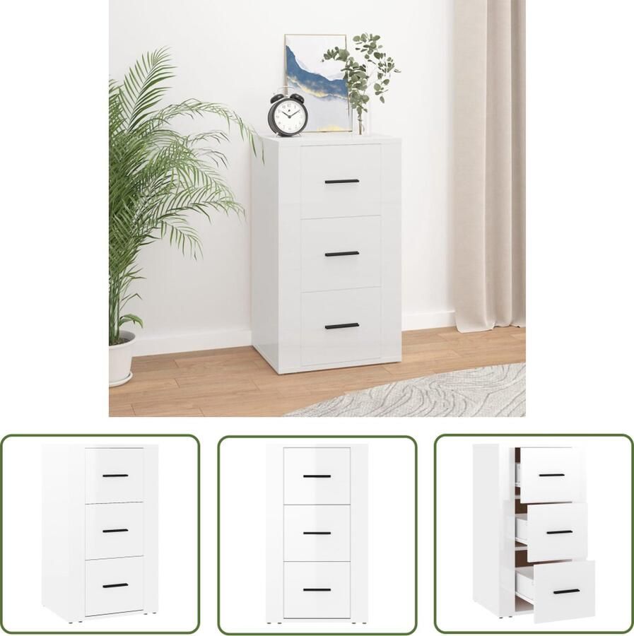 The Living Store Dressoir 40x33x70 cm bewerkt hout hoogglans wit Dressoir Commode Opbergmeubel Houten Dressoir Wit Dressoir - Foto 2