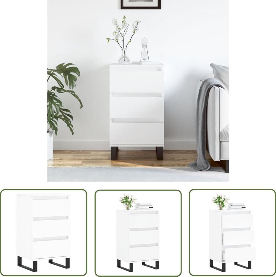 The Living Store Dressoir 40x35x70 cm bewerkt hout wit Dressoir Kast Opbergkast Houten Dressoir Wit Dressoir - Foto 3