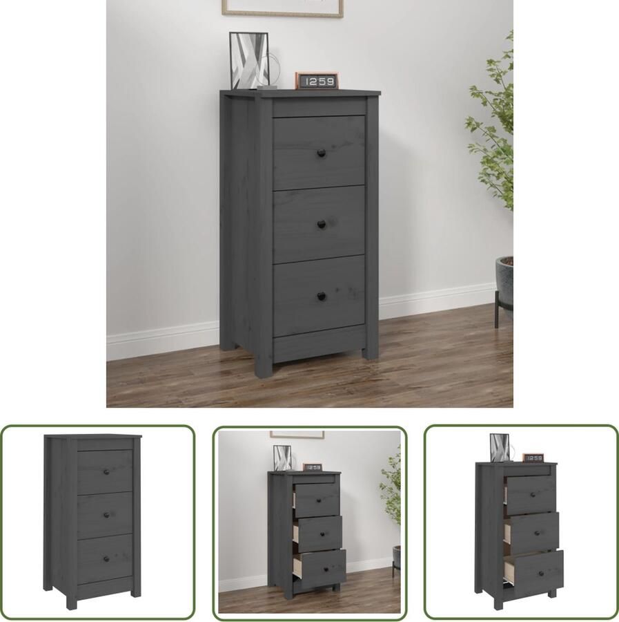The Living Store Dressoir 40x35x80 cm massief grenenhout grijs Dressoir Bijzettafel Houten Dressoir Grenenhout Dressoir Vintage Dressoir