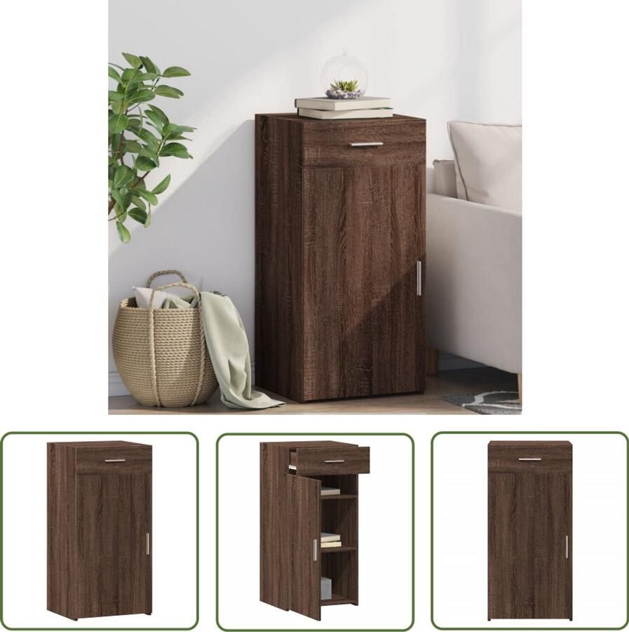 The Living Store Dressoir 45x42 5x93 cm bewerkt hout bruin eikenkleur Dressoir Houten Dressoir Bruine Eiken Dressoir Opbergkast Salontafel - Foto 3