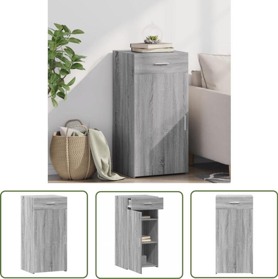 The Living Store Dressoir 45x42 5x93 cm bewerkt hout grijs sonoma eikenkleurig Dressoir Houten Dressoir Grijze Dressoir Opbergkast Salontafel - Foto 2