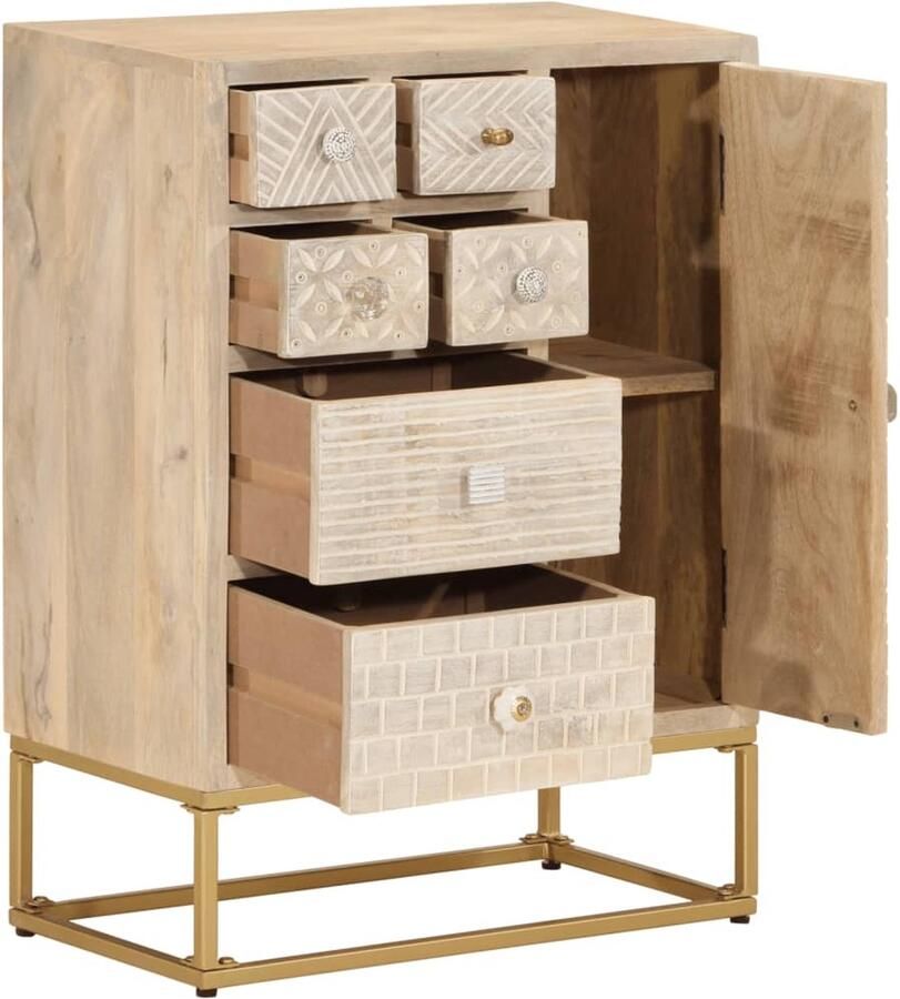 VidaXL The Living Store Dressoir 55x30x76 cm massief mangohout en ijzer Dressoir Kast Opbergkast Mangohout Bruin - Foto 2