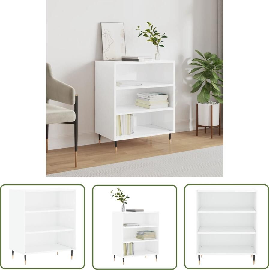 The Living Store Dressoir 57x35x70 cm bewerkt hout hoogglans wit Dressoir Opbergkast Kast Woonaccessoires Moderne Meubels