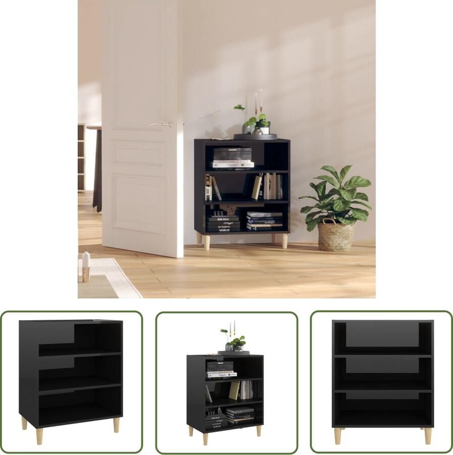 The Living Store Dressoir 57x35x70 cm bewerkt hout hoogglans zwart Dressoir Bijzettafel Boekenkast Opbergkast Woonkamer Meubels