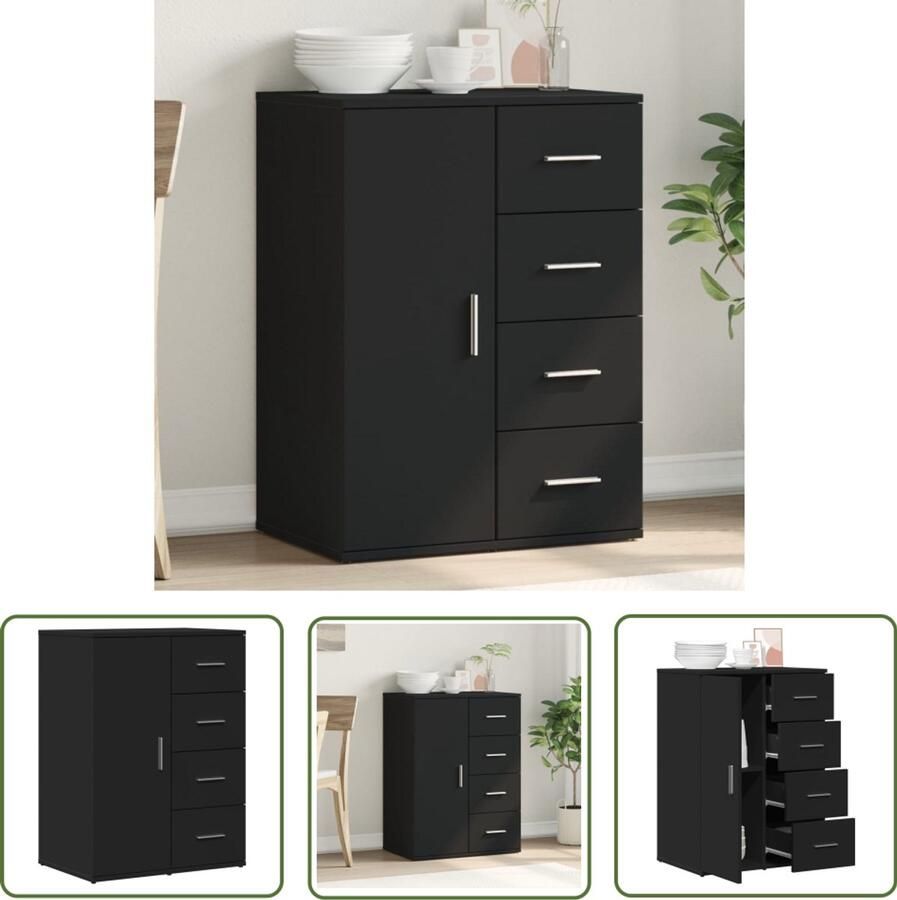 The Living Store Dressoir 59x39x80 cm bewerkt hout zwart Tv-meubel Tv-kast Houten Tv-standaard Zwarte Tv-kast Opbergkast