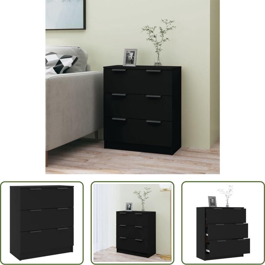 The Living Store Dressoir 60x30x70 cm bewerkt hout zwart Dressoir Houten Dressoir Black Dresser Vintage Dressoir Salontafel - Foto 2