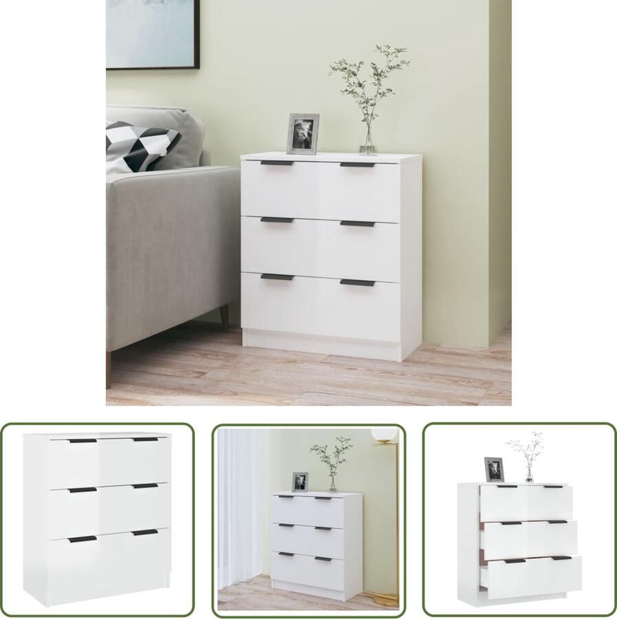 The Living Store Dressoir 60x30x70 cm bewerkt hout hoogglans wit Dressoir Houten Dressoir Vintage Dressoir Modern Dressoir Wit Dressoir