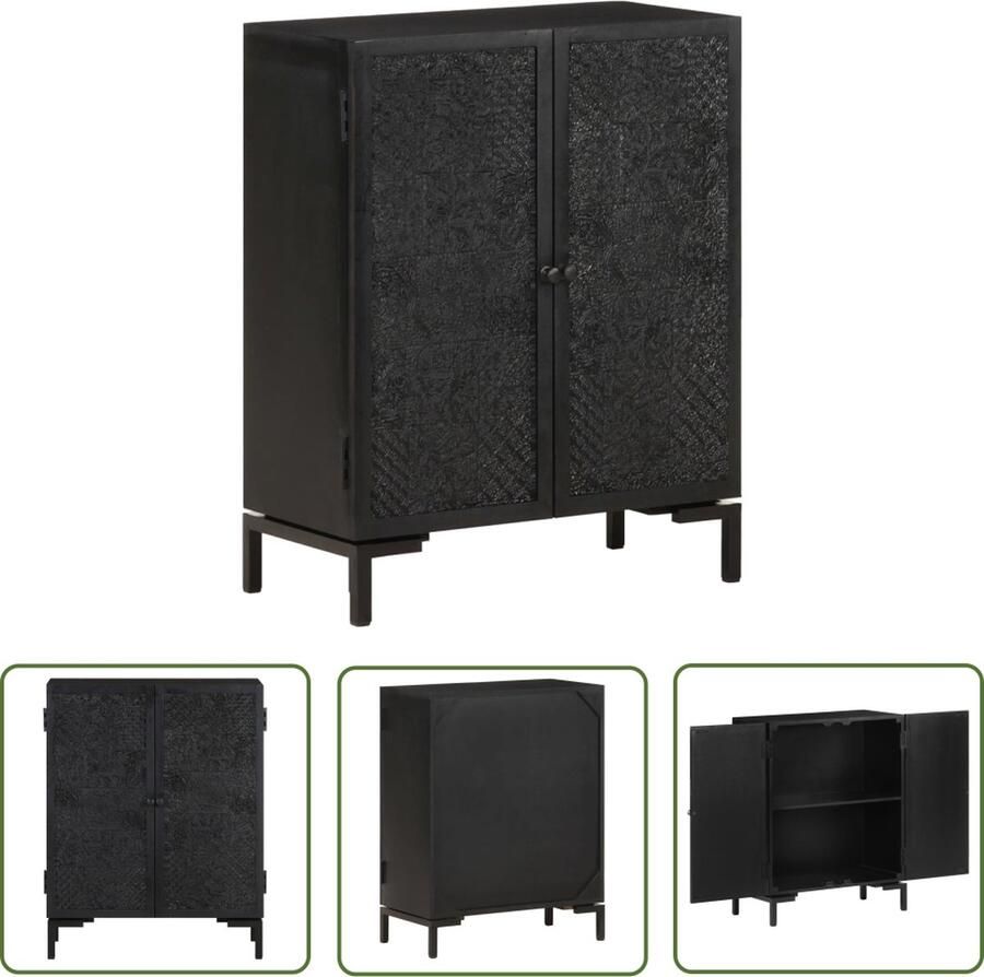 The Living Store Dressoir 60x30x76 cm massief mangohout Dressoir Mangohout Zwart Vintage Industrieel