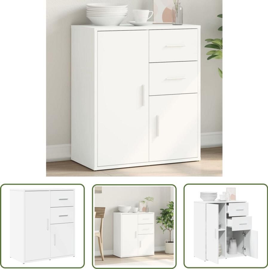 The Living Store Dressoir 60x31x70 cm bewerkt hout wit Opbergkast Tv Kast Houten Kast Salontafel Dressoir - Foto 2