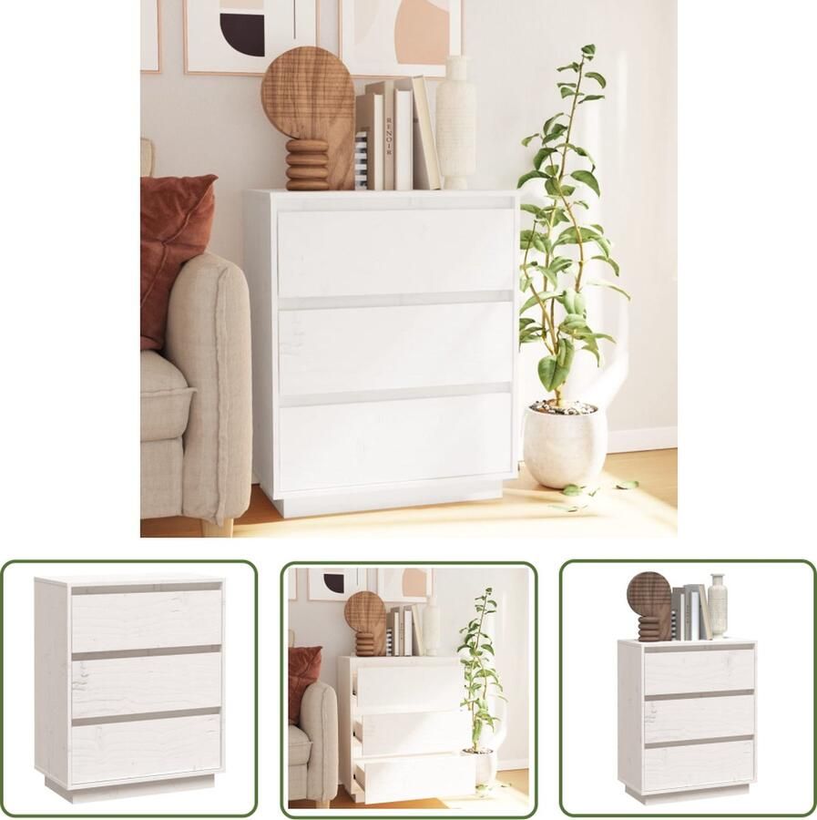 VidaXL Dressoir 60x34x75 cm massief grenenhout wit Dressoir Vintage Dressoir Houten Dressoir Grenenhouten Dressoir Wit Dressoir