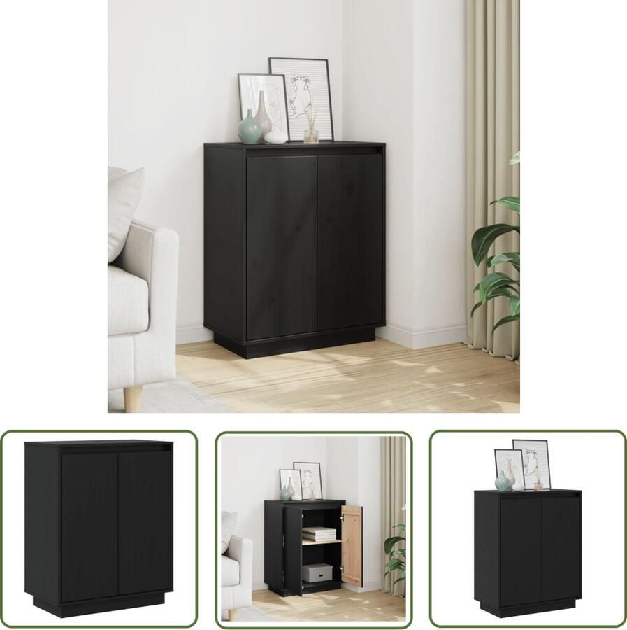 The Living Store Dressoir 60x34x75 cm massief grenenhout zwart Opbergkast Hout Zwarte Kast Designmeubel Salontafel